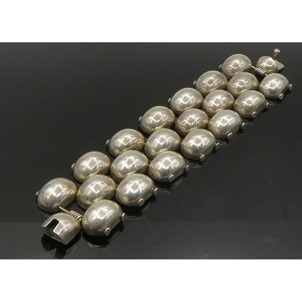 MEXICO 925 Sterling Silver - Vintage Heavy Shiny Dome Chain Bracelet - BT9042 - Picture 4 of 10
